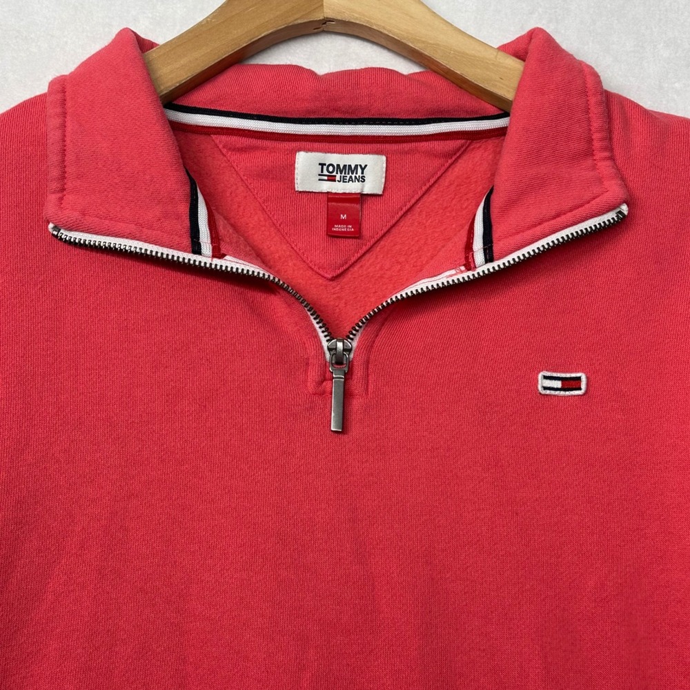 Tommy Jeans Womens Coral Pink Cropped Quarter Zip Sweatshirt Size M